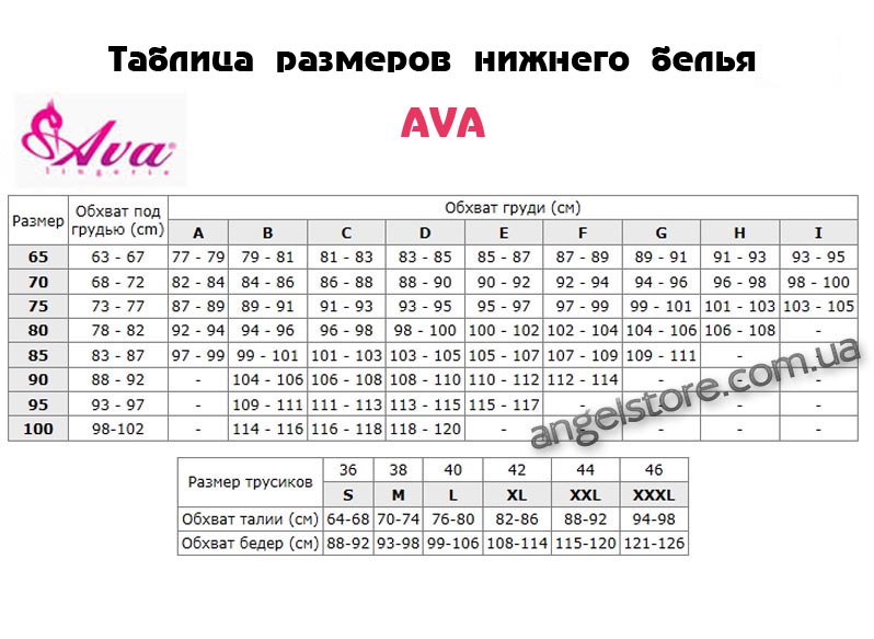 размерная сетка нижнего белья Ava