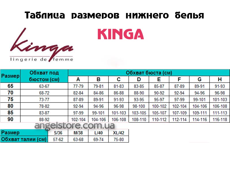 размерная сетка нижнего белья Kinga